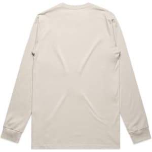 A long-sleeved beige t-shirt, featuring a crew neck and fitted cuffs. The back is plain with no designs.
