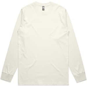 A long-sleeve t-shirt in a classic design, featuring a light cream colour and a label inside the collar.