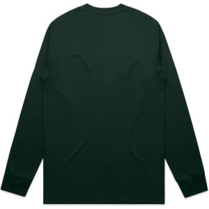 A long-sleeve t-shirt in dark green, featuring a plain back and a logo.