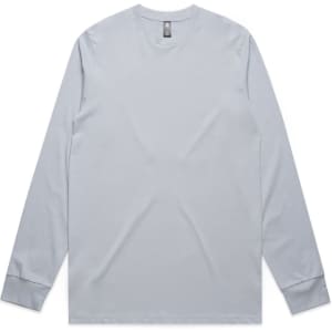 A light grey long-sleeve t-shirt featuring a simple design and a logo on the label.
