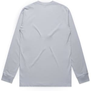 A grey long-sleeve t-shirt with a plain back and fitted cuffs, featuring a logo.