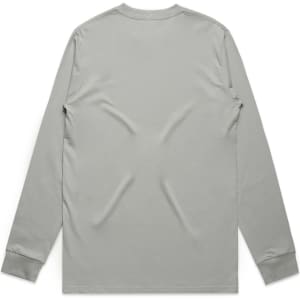 A long-sleeve tee in a muted grey colour, featuring a plain back and fitted cuffs. The shirt has a logo.