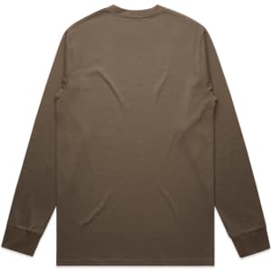 A long-sleeve tee in a muted brown colour with a plain back and fitted cuffs, featuring a logo.