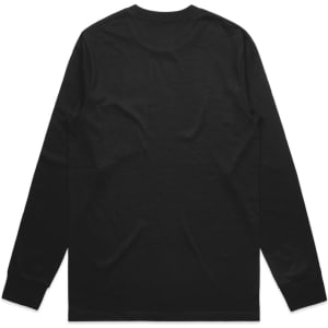 A black long-sleeve t-shirt with a plain back design and fitted cuffs. It has a logo on the front.