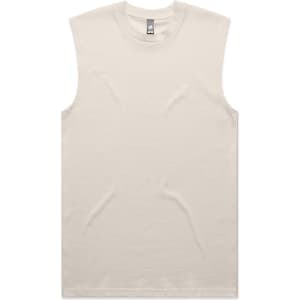 A light beige sleeveless tank top with a simple design and a logo tag.