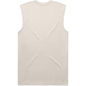 A sleeveless classic tank in a neutral cream colour, featuring a plain design and a branding logo.