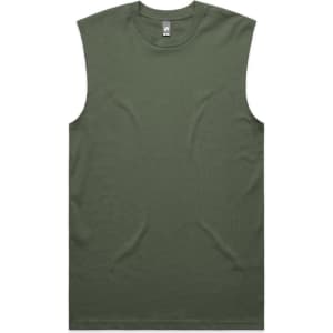 An olive green classic tank singlet, featuring a simple design and sleeveless cut. It has a logo at the neckline.