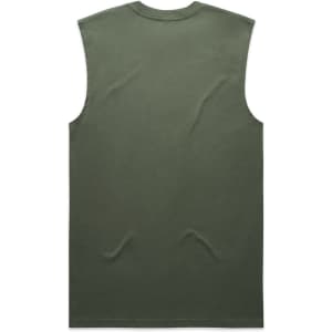 A green sleeveless tank top with a simple design and a branding logo on the back.