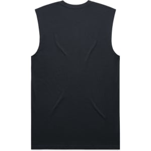 A black sleeveless tank top with a simple design and a logo. Lightweight and suitable for casual wear.