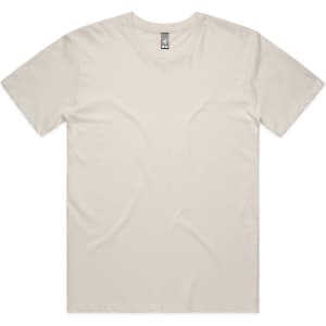 A plain cream t-shirt with a round neck and short sleeves, featuring a logo.