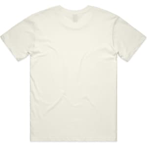 A plain, light-coloured t-shirt with short sleeves, featuring a back view and no visible logos or designs.