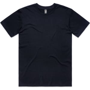 A black t-shirt with a classic crew neck design, featuring a label inside and no visible branding.
