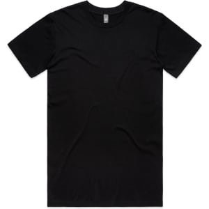 A black t-shirt with a classic crew neck design. It features a standard fit and includes a logo.