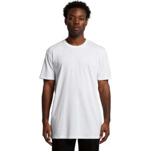 A lightweight white t-shirt with short sleeves, featuring a logo on the side. Ideal for casual wear.