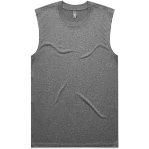 A grey sleeveless tank top featuring a simple design and a logo.