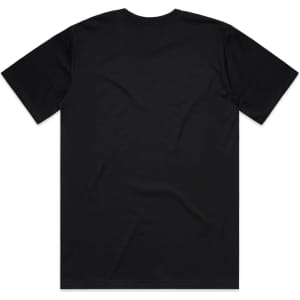 A black T-shirt featuring a classic design, with short sleeves and a plain back. It includes a logo.