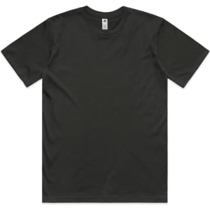A black T-shirt with a classic design, featuring short sleeves and a label inside the collar.