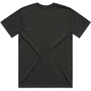 A black t-shirt featuring a plain back design and a logo or branding.