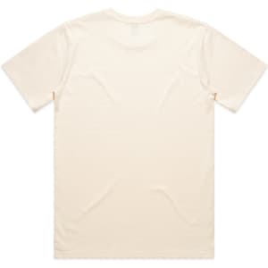 A beige T-shirt with a classic cut, featuring a plain back and a logo.