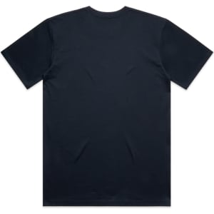 A plain black t-shirt with short sleeves and a crew neckline. The back features a logo.