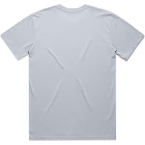 A light grey t-shirt with short sleeves and a plain back, featuring a logo.