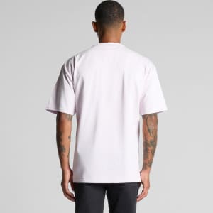 A back view of a white Heavy Tee T-shirt, featuring short sleeves and a simple design.