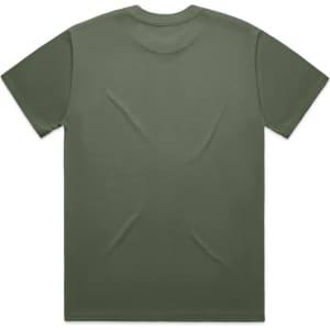 A green Heavy Tee T-shirt with a plain back and short sleeves, featuring a logo on the back.