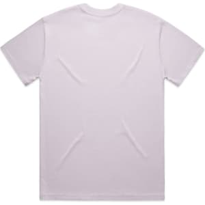 A plain grey t-shirt with a round neckline and short sleeves, featuring a logo on the back.