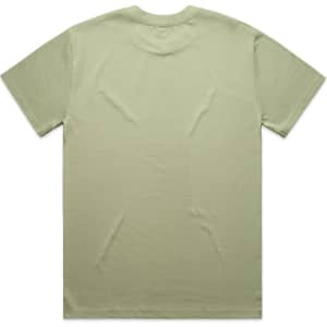 A light green t-shirt with a standard crew neck and short sleeves, featuring a logo on the back.