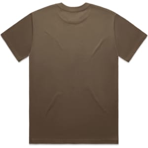 A brown Heavy Tee shirt with a plain back design and a logo on the neck area.