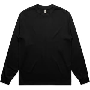 A long-sleeve black t-shirt with a simple design and a small logo on the neckline.