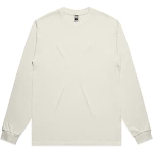 A long-sleeve T-shirt in a light grey colour with a logo on it.