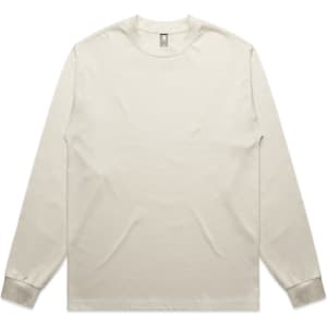 A light beige long-sleeve t-shirt with a round neckline and a logo on the inside label.