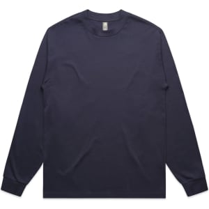 A navy long-sleeve T-shirt with a simple design and a logo on the neckline.