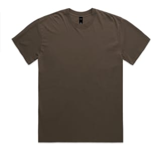 A heavy faded tee in olive green with a classic crew neck and a logo on the label.