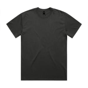 A heavy faded tee in dark grey, featuring a simple design and a logo on the label.