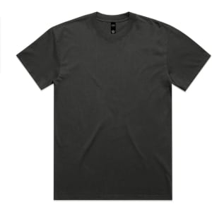 A heavy faded tee in a dark grey shade with a crew neck and short sleeves. It features a logo.