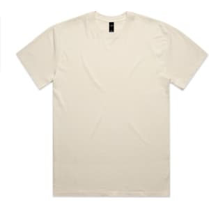 A creamy beige T-shirt with a relaxed fit and a label on the neckline. It features a simple, clean design.