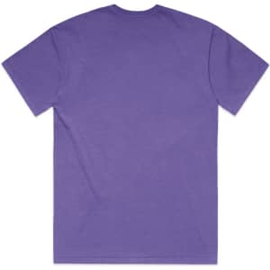 A purple T-shirt with a standard crew neck and short sleeves. The back features a logo.