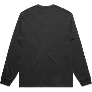 A black long-sleeve tee with a simple design and cuffed sleeves. It features a logo but is primarily plain at the back.
