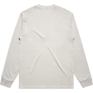 A long-sleeve tee in a faded grey colour with a simple design and a logo on the back.