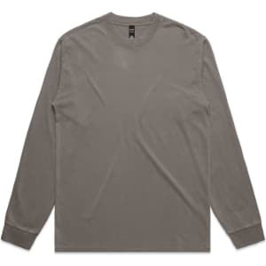 A long-sleeved tee in faded olive green with a crew neckline and a logo tag.
