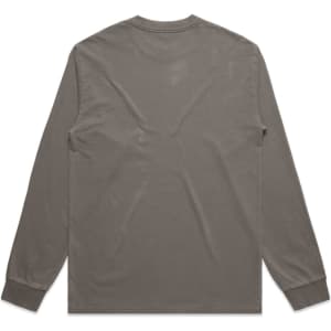 A long-sleeve tee in a faded khaki colour, featuring a plain back and fitted cuffs. It has a logo.