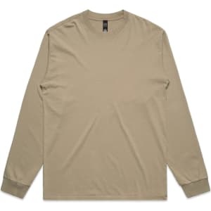 A long-sleeve tee in a faded olive green shade featuring a simple design and a small logo.