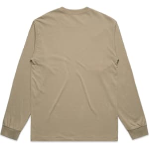 A long-sleeve tee in a faded olive green with a plain back and fitted cuffs. It features a logo on the label.