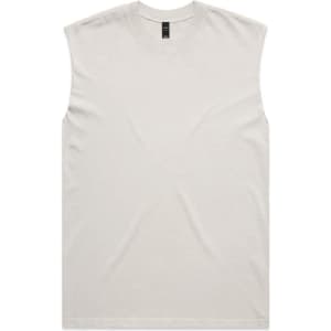 A faded light grey tank top with short sleeves and a simple design. It features a branding label.