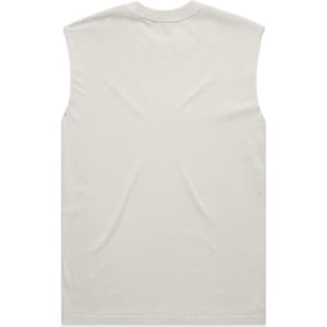 A light beige tank top with a faded appearance and a simple design. It has a branding logo on the back.