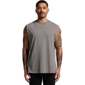 A light faded grey sleeveless tank top, featuring a relaxed fit and a logo.