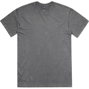 A grey stone wash heavy tee featuring a crew neck and short sleeves, with a visible logo.