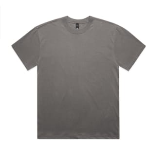 A grey t-shirt with a relaxed fit and a brand logo on the label.